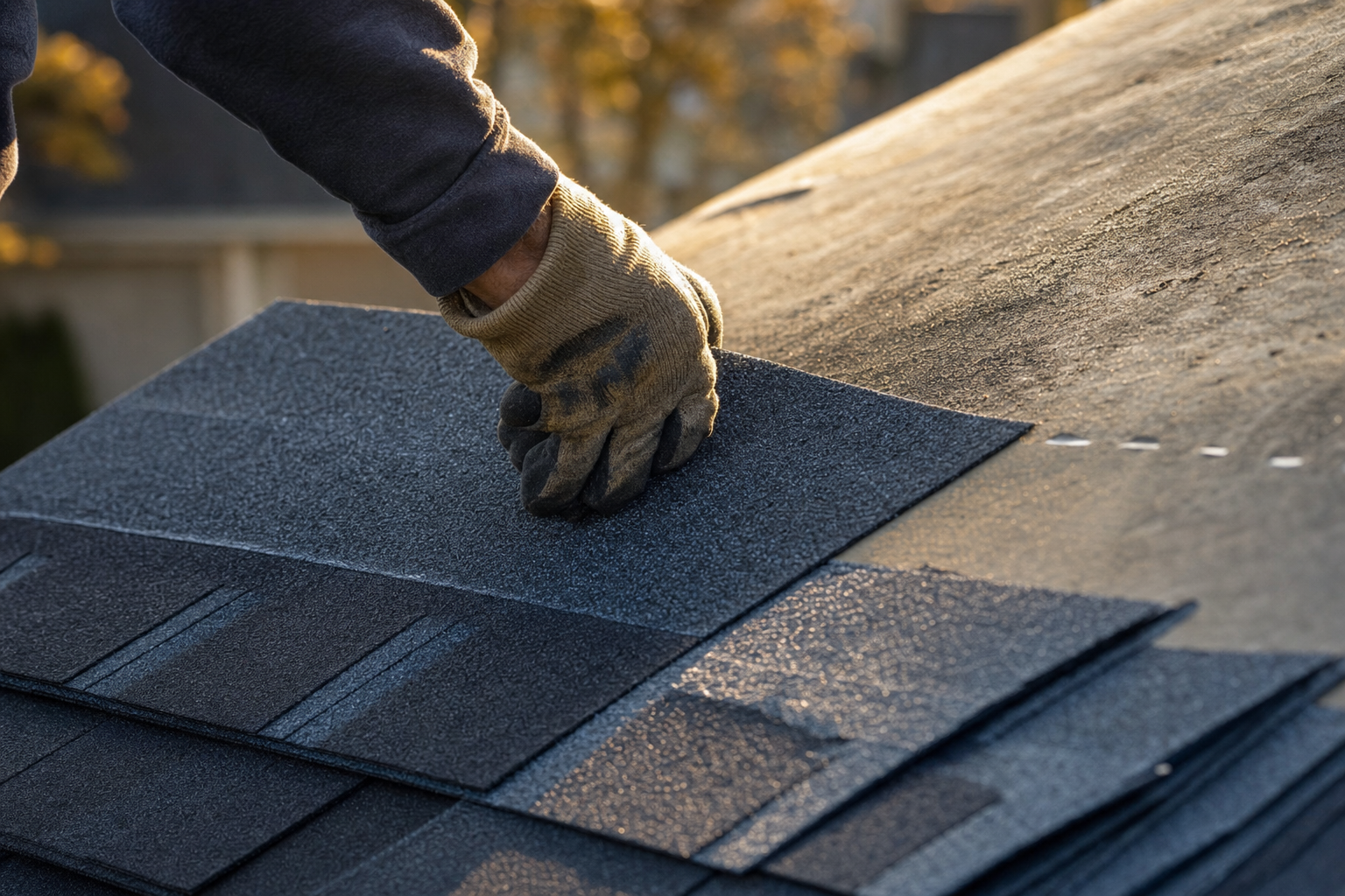 Close-up of architectural shingle installation